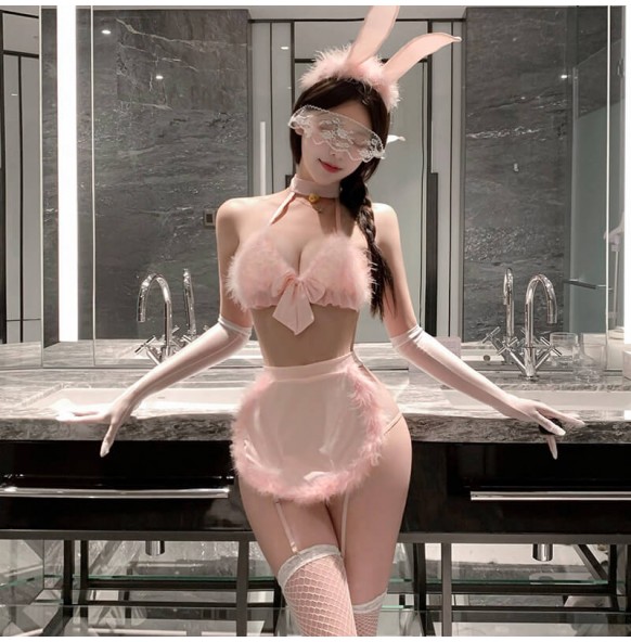 FEE ET MOI - Kawaii Bunny Maid Lingerie Set With Stocking (Pink - White) FEE ET MOI - Kawaii Bunny Maid Lingerie Set With Stocking (Pink - White)